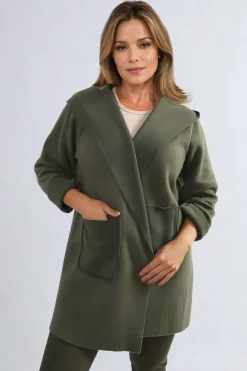 Khaki Alma Open Front Folded Sleeve Jacket with Pockets<IKRUSH Best