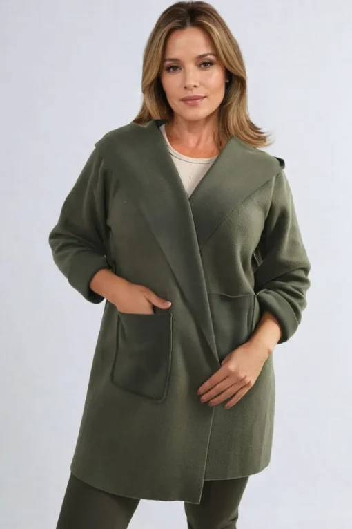 Khaki Alma Open Front Folded Sleeve Jacket with Pockets<IKRUSH Best