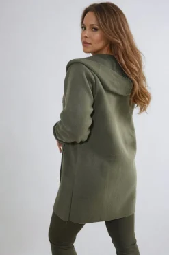 Khaki Alma Open Front Folded Sleeve Jacket with Pockets<IKRUSH Best