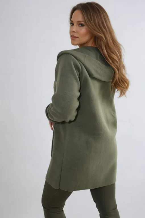 Khaki Alma Open Front Folded Sleeve Jacket with Pockets<IKRUSH Best