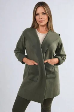 Khaki Alma Open Front Folded Sleeve Jacket with Pockets<IKRUSH Best