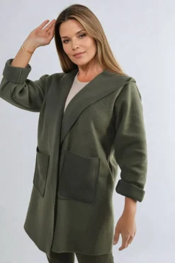Khaki Alma Open Front Folded Sleeve Jacket with Pockets<IKRUSH Best