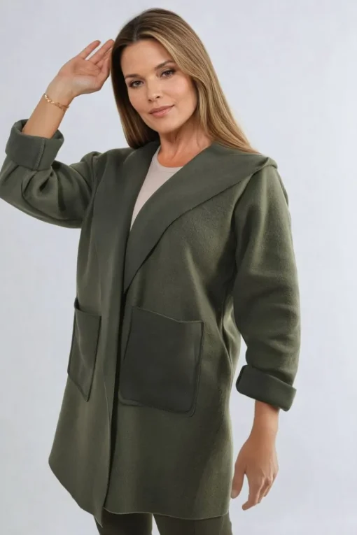 Khaki Alma Open Front Folded Sleeve Jacket with Pockets<IKRUSH Best