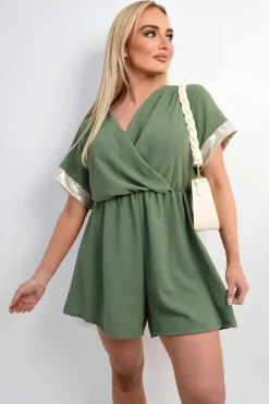 Khaki Davina Casual Cross Over Playsuit<IKRUSH Best