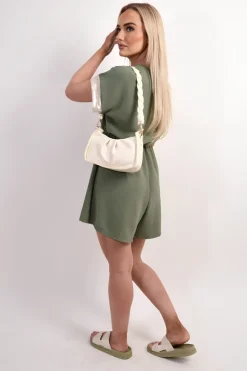 Khaki Davina Casual Cross Over Playsuit<IKRUSH Best