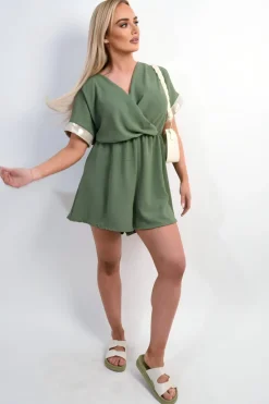 Khaki Davina Casual Cross Over Playsuit<IKRUSH Best