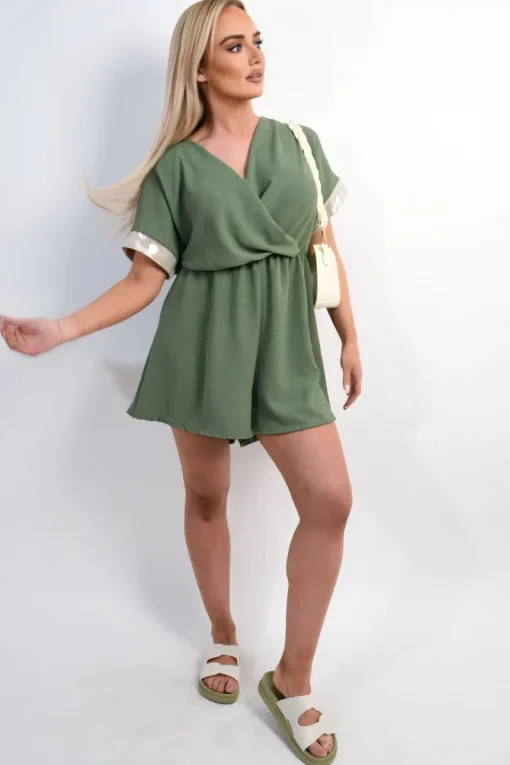 Khaki Davina Casual Cross Over Playsuit<IKRUSH Best
