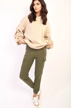 Khaki Eloisa Cargo Pocket Trouser with Drawstring<IKRUSH Hot