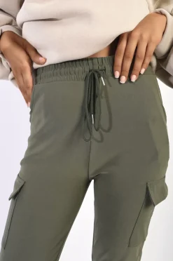 Khaki Eloisa Cargo Pocket Trouser with Drawstring<IKRUSH Hot