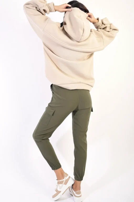 Khaki Eloisa Cargo Pocket Trouser with Drawstring<IKRUSH Hot