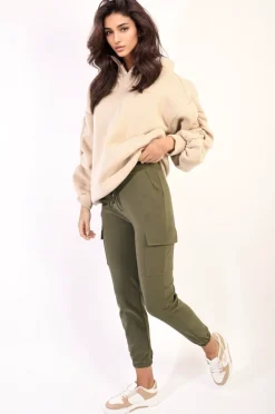 Khaki Eloisa Cargo Pocket Trouser with Drawstring<IKRUSH Hot