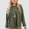 Khaki Emmy Casual Long Sleeve Loose Fit Top<IKRUSH Outlet