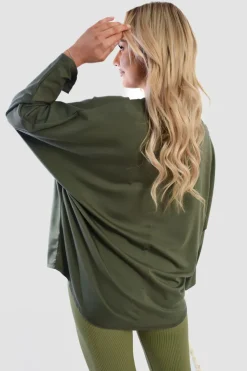 Khaki Emmy Casual Long Sleeve Loose Fit Top<IKRUSH Outlet