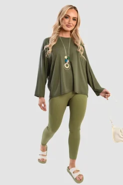 Khaki Emmy Casual Long Sleeve Loose Fit Top<IKRUSH Outlet