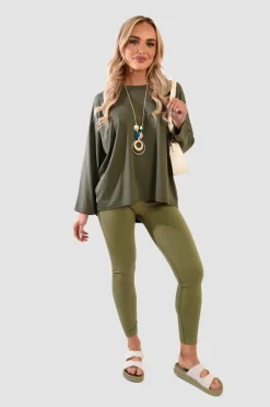 Khaki Emmy Casual Long Sleeve Loose Fit Top<IKRUSH Outlet