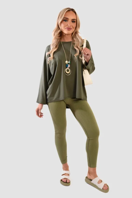 Khaki Emmy Casual Long Sleeve Loose Fit Top<IKRUSH Outlet