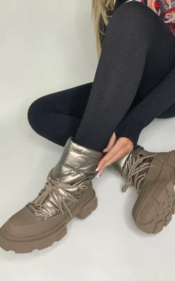 Khaki Ezra Padded Lace Up Chunky Sole Snow Boots<IKRUSH Sale