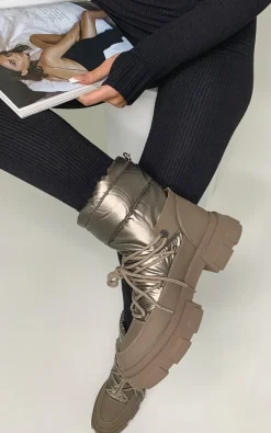 Khaki Ezra Padded Lace Up Chunky Sole Snow Boots<IKRUSH Sale