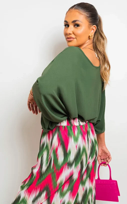 Khaki Fatima Oversized Batwing Sleeve Casual Tops<IKRUSH Sale