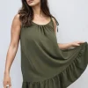 Khaki Faye Backless Tie-up Spaghetti Strap Frill Hem Mini Dress<IKRUSH Best