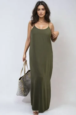 Khaki Fiona Spaghetti Strap Side Slit Maxi Dress<IKRUSH Sale