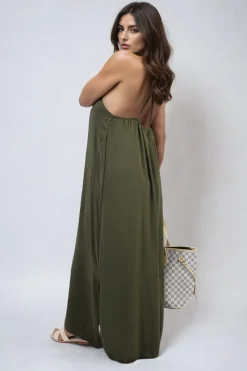Khaki Fiona Spaghetti Strap Side Slit Maxi Dress<IKRUSH Sale