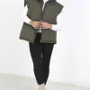Khaki Issa Faux Leather Jacket with Zip Detail<IKRUSH Sale