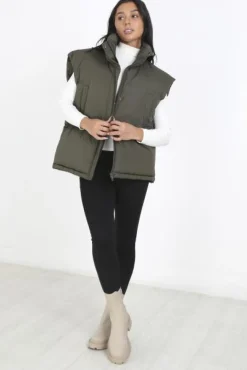 Khaki Issa Faux Leather Jacket with Zip Detail<IKRUSH Sale