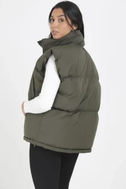 Khaki Issa Faux Leather Jacket with Zip Detail<IKRUSH Sale