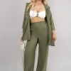 Khaki Jade Button Down Long Sleeve Shirt and Wide Leg Trousers Co-ord Set<IKRUSH New