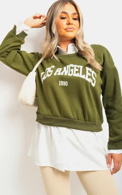 Khaki Jaylee Los Angeles Graphic Shirt Jumper<IKRUSH Outlet