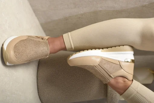 Khaki Judith Rhinestone Decor Zip Platform Trainers<IKRUSH Outlet