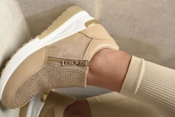 Khaki Judith Rhinestone Decor Zip Platform Trainers<IKRUSH Outlet