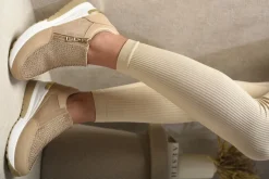 Khaki Judith Rhinestone Decor Zip Platform Trainers<IKRUSH Outlet