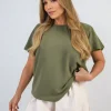 Khaki Leilani Ruffle Short Sleeve Top<IKRUSH Fashion