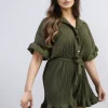 Khaki Marissa Pleated Frill Ruffle Tie Waist Playsuit<IKRUSH Outlet