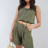 Khaki Rebecca Belted High Waist Shorts<IKRUSH Sale