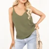 Khaki Vanya Sleeveless Scoop Neck Relaxed Fit Top<IKRUSH Online