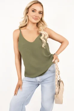 Khaki Vanya Sleeveless Scoop Neck Relaxed Fit Top<IKRUSH Online