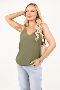 Khaki Vanya Sleeveless Scoop Neck Relaxed Fit Top<IKRUSH Online