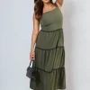 Khaki Zaylee Contrast Ric Rac Detail Multi Tiered Maxi Dress<IKRUSH Fashion
