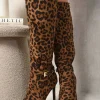 Leopard Anna Side Zip Stiletto Boots<IKRUSH Online