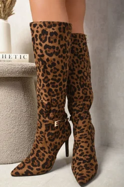 Leopard Anna Side Zip Stiletto Boots<IKRUSH Online
