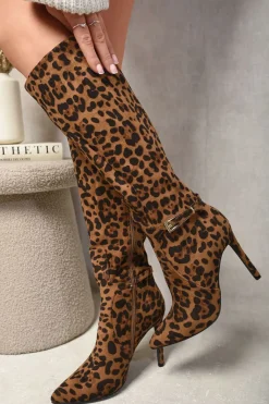 Leopard Anna Side Zip Stiletto Boots<IKRUSH Online
