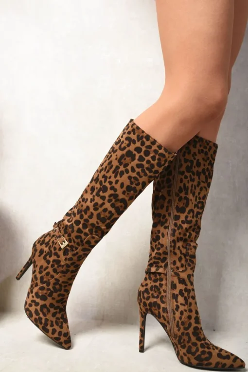 Leopard Anna Side Zip Stiletto Boots<IKRUSH Online