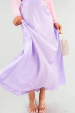 Lilac Estella Lightweight High Waisted Maxi Skirt<IKRUSH Hot