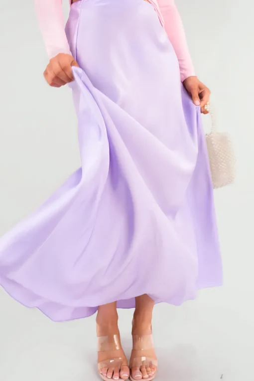 Lilac Estella Lightweight High Waisted Maxi Skirt<IKRUSH Hot
