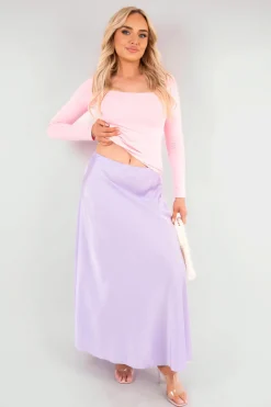 Lilac Estella Lightweight High Waisted Maxi Skirt<IKRUSH Hot