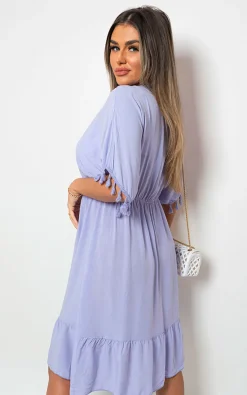 Lilac Maja V-Neck Short Sleeve Midi Dress with Tassel Detail<IKRUSH Clearance