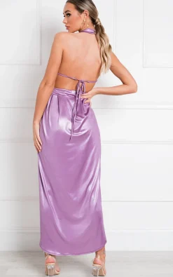 Lilac Serena Halterneck Backless Maxi Dress<IKRUSH Hot